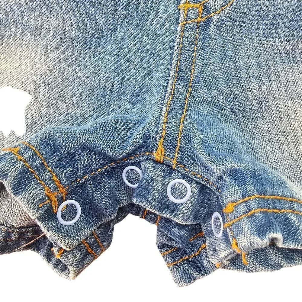 Kidscool Space Denim Bib Overall Baby 3-6M Applique Adjustable Straps Distressed